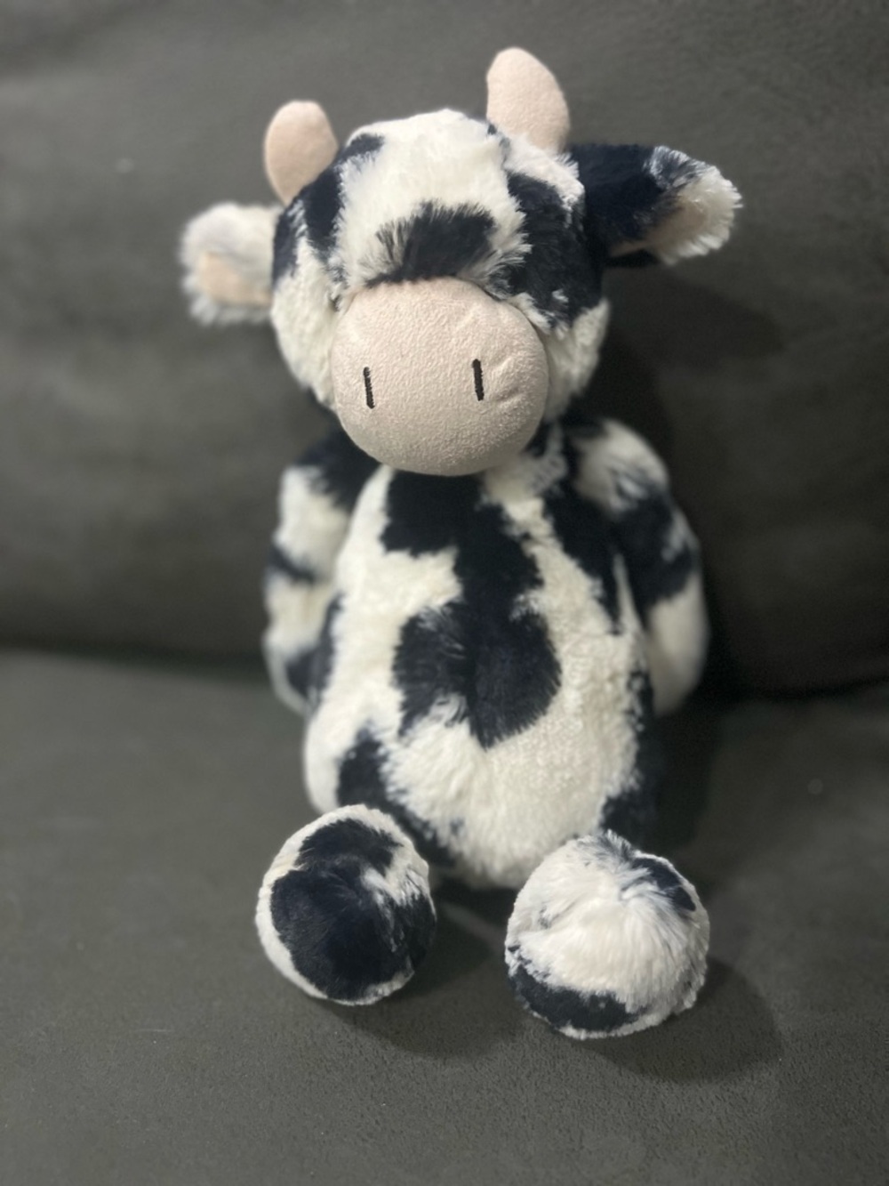 Jellycat London BASHFUL Cow Calf 12" Plush Black White Stuffed Animal Lovey EUC